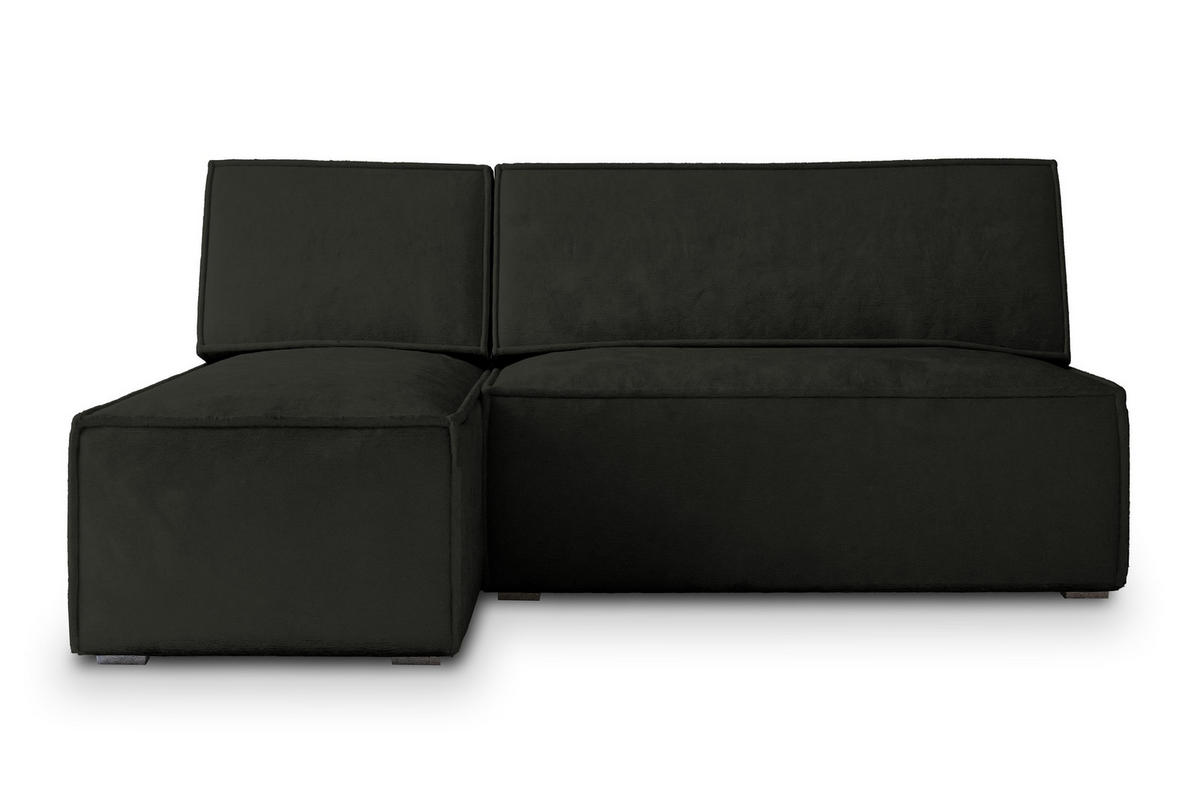 ECKSOFA BRISO M Schwarz Velours-Stoff mit Schlaffunktion - Schwarz, Holz (200/140cm) - MASSENO