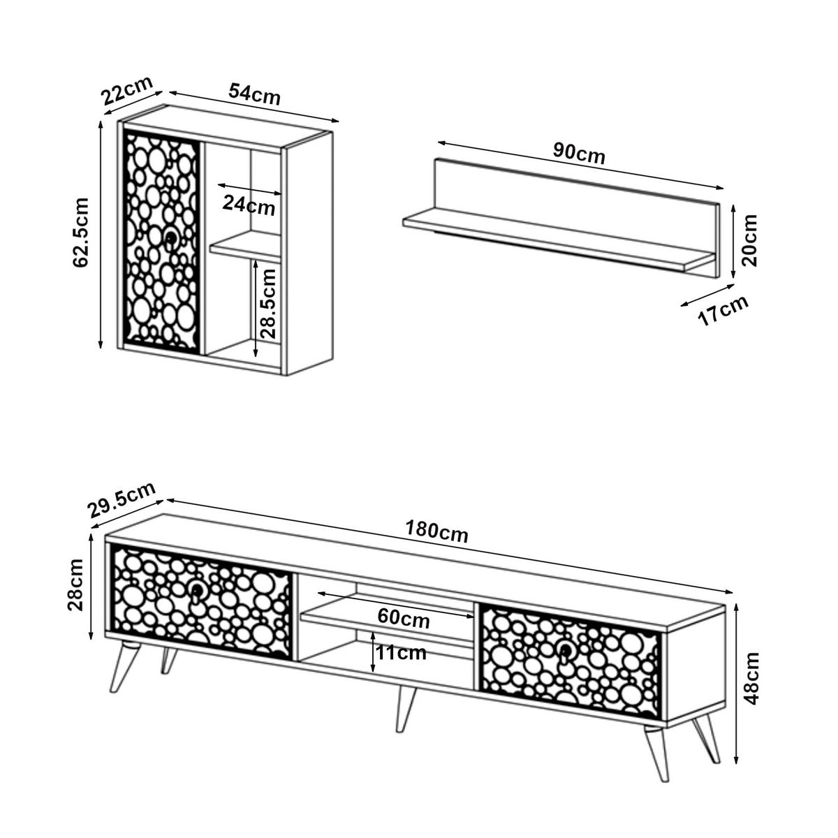 ANBAUWAND Leka 3-tlg - Nussbaumfarben/Weiß, Holzwerkstoff (29.5/48/180cm) - [en.casa]