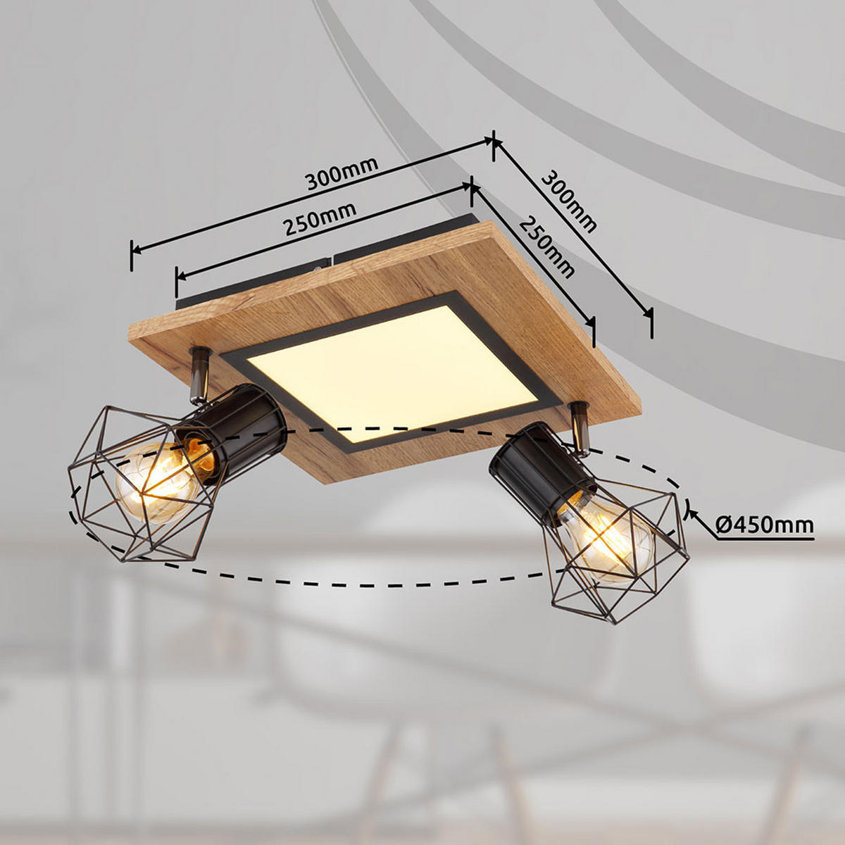 LED DECKENLEUCHTE PRISKA Braun Holzoptik - Braun, Metall (30/30/22.5cm)