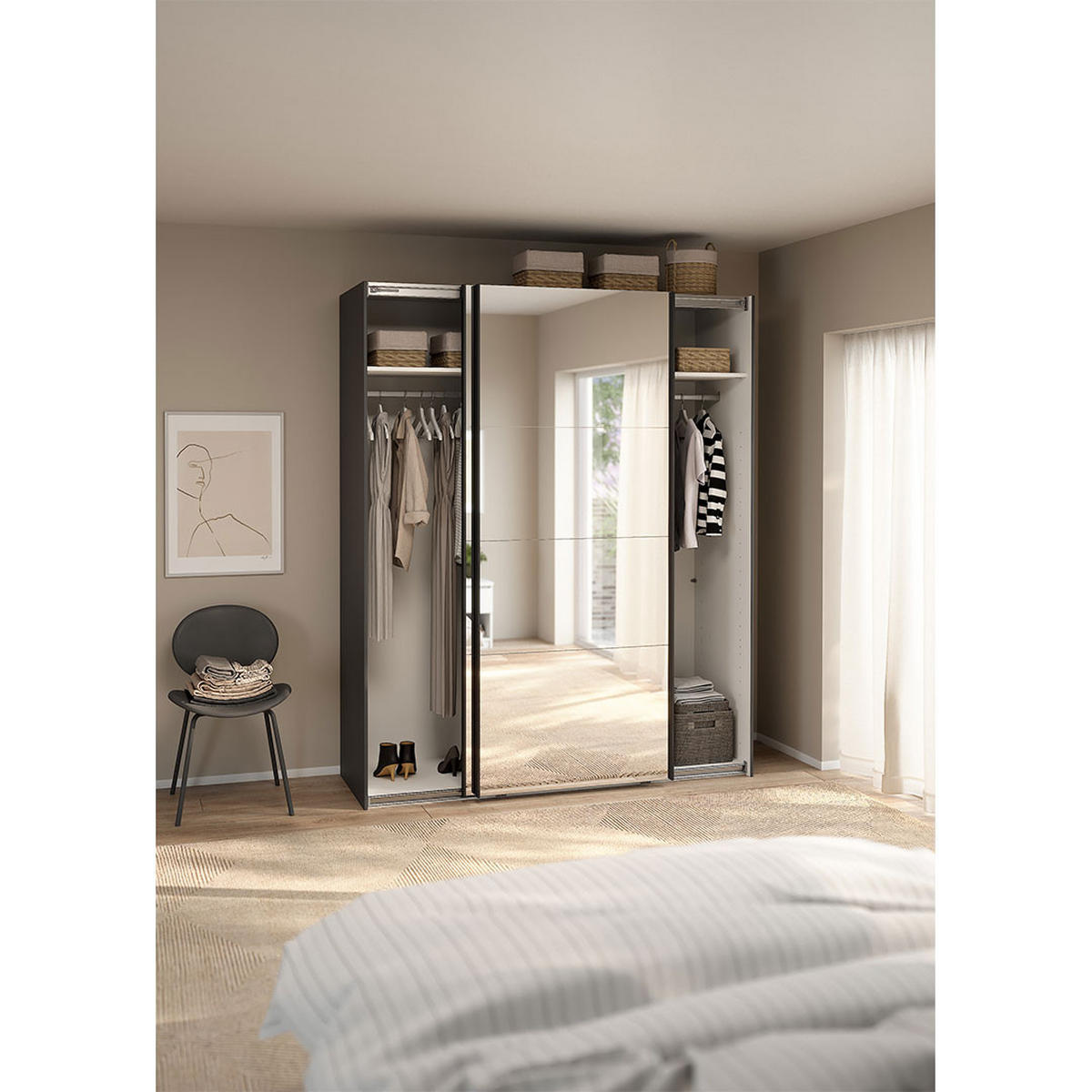 SCHIEBETÜRENSCHRANK, Catania, Grau, Holzwerkstoff, 179 x 67 x 221 cm - Grau, Holzwerkstoff (179/221/67cm) - ebuy24