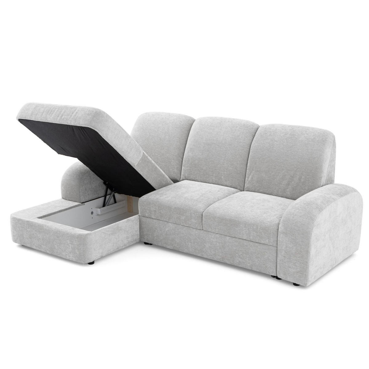 ECKSOFA VIBE S Links mit Schlaffunktion 130x202 Chenille Hellgrau - Hellgrau/Schwarz, Holz/Kunststoff (250/160cm) - Muffo