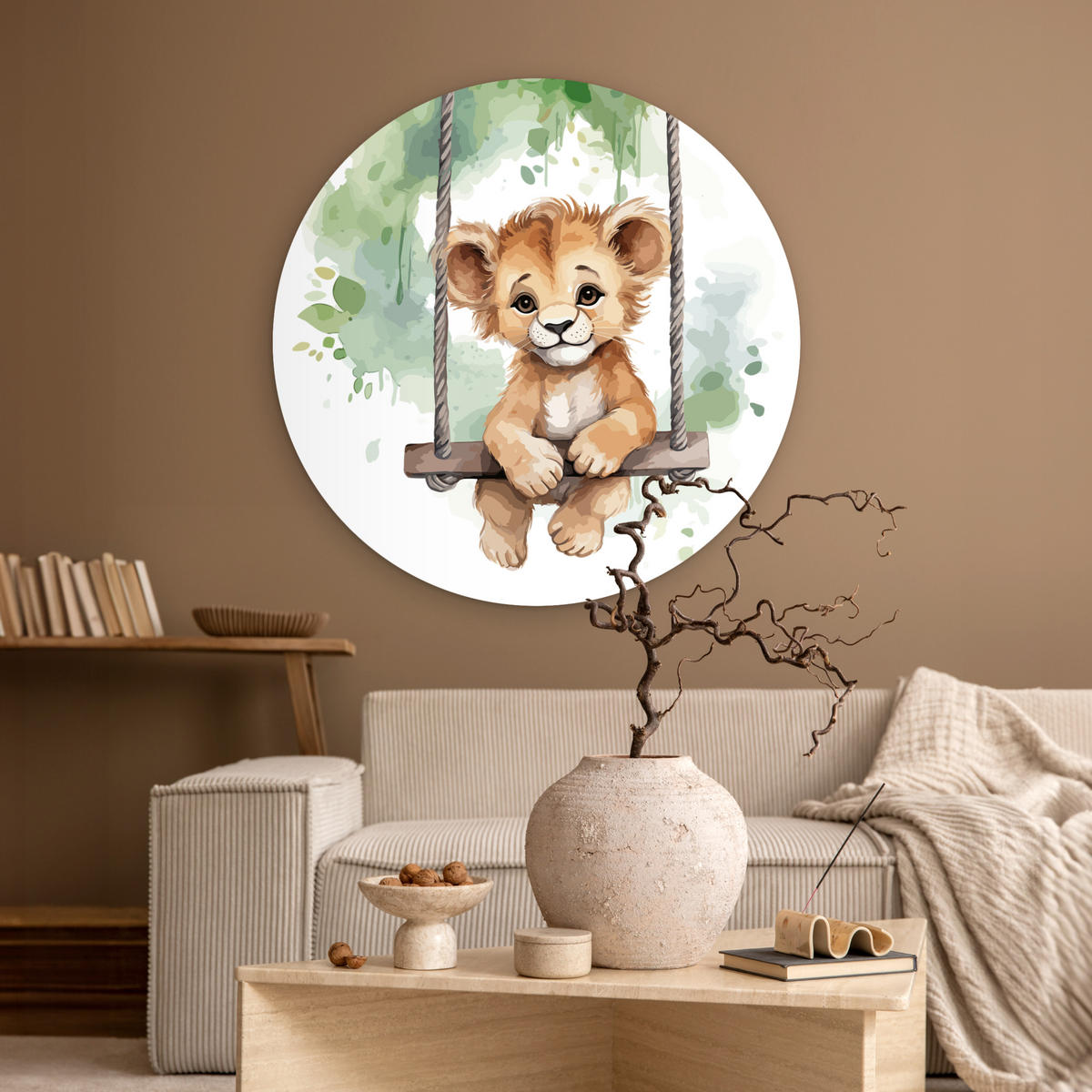 WANDBILD Löwe - Tier - Kinder - Dschungel 90x90 cm - Hellbraun, Kunststoff (90/90cm) - MuchoWow