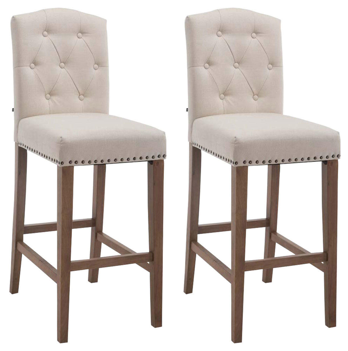 BARHOCKER 2er Set Stoff creme - Creme/Naturfarben, Holz/Textil (42/113/57cm) - CLP