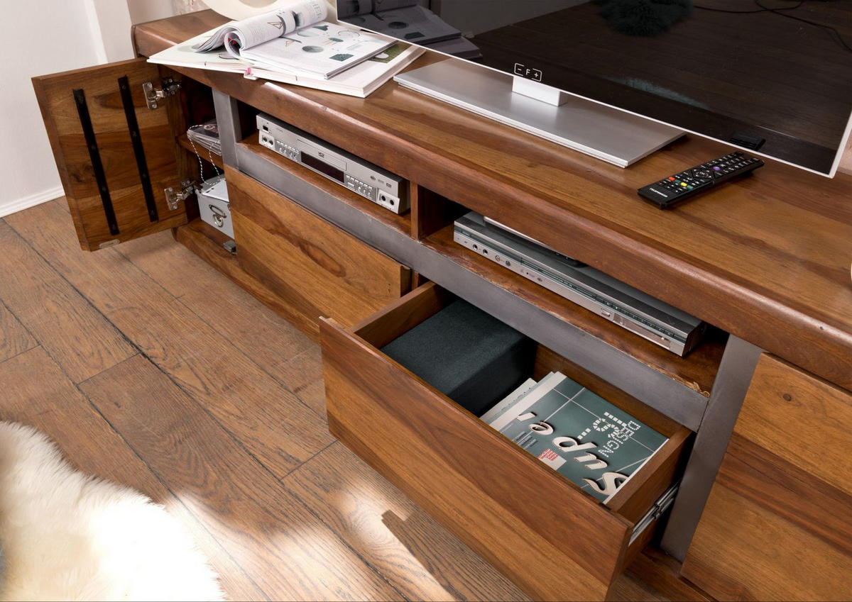 TV-BOARD Sheesham 180x40x60 noble unique lackiert SYDNEY #143 - Braun, Holz (180/60/40cm) - Massivmoebel24
