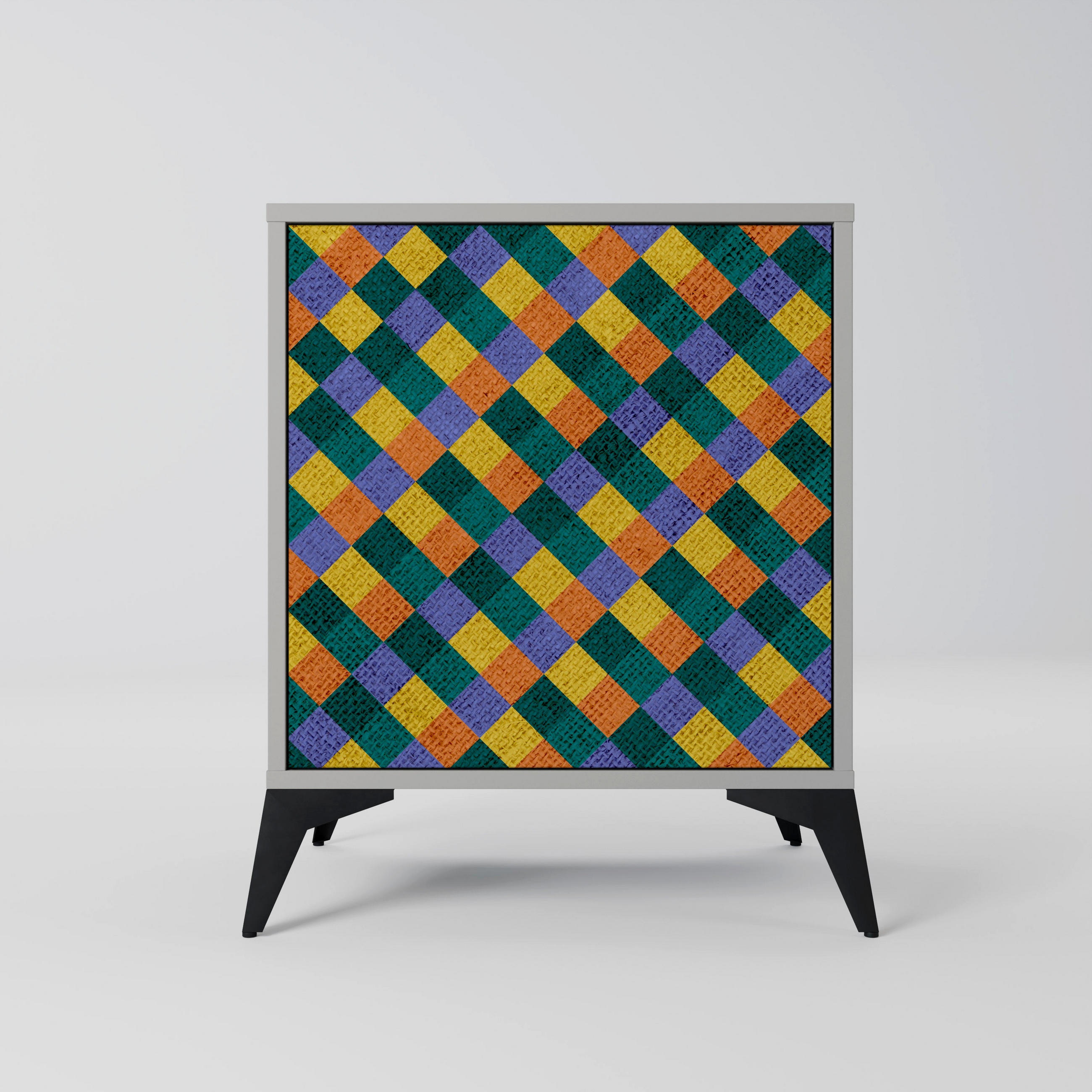 SIDEBOARD PAINTED SQUARES MIX, Grau, 57,5x42x70,5 cm, Schwarze Metall-Sternfüße - Multicolor/Schwarz, Holzwerkstoff/Metall (57.5/70.5/42cm) - SpaceRebels