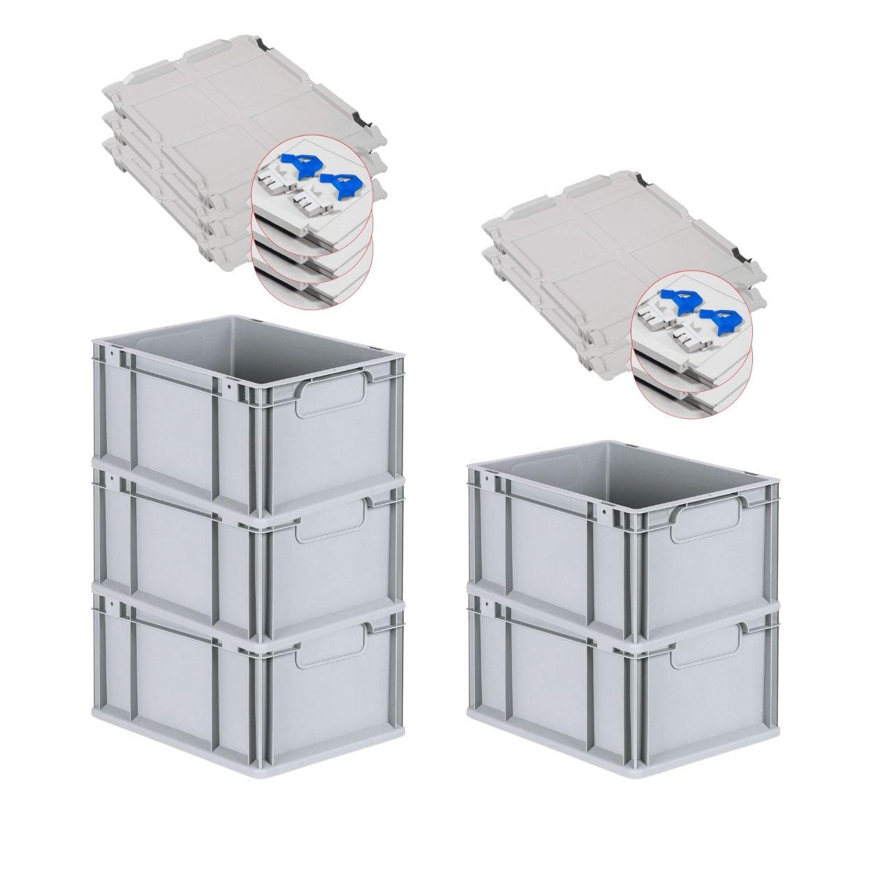 EUROBOX 5x Nextgen Economy Mit Scharnierdeckel Grau/BlauGriffe Geschlossen 20 Liter - Blau, Kunststoff (30/22/40cm) - PROREGAL