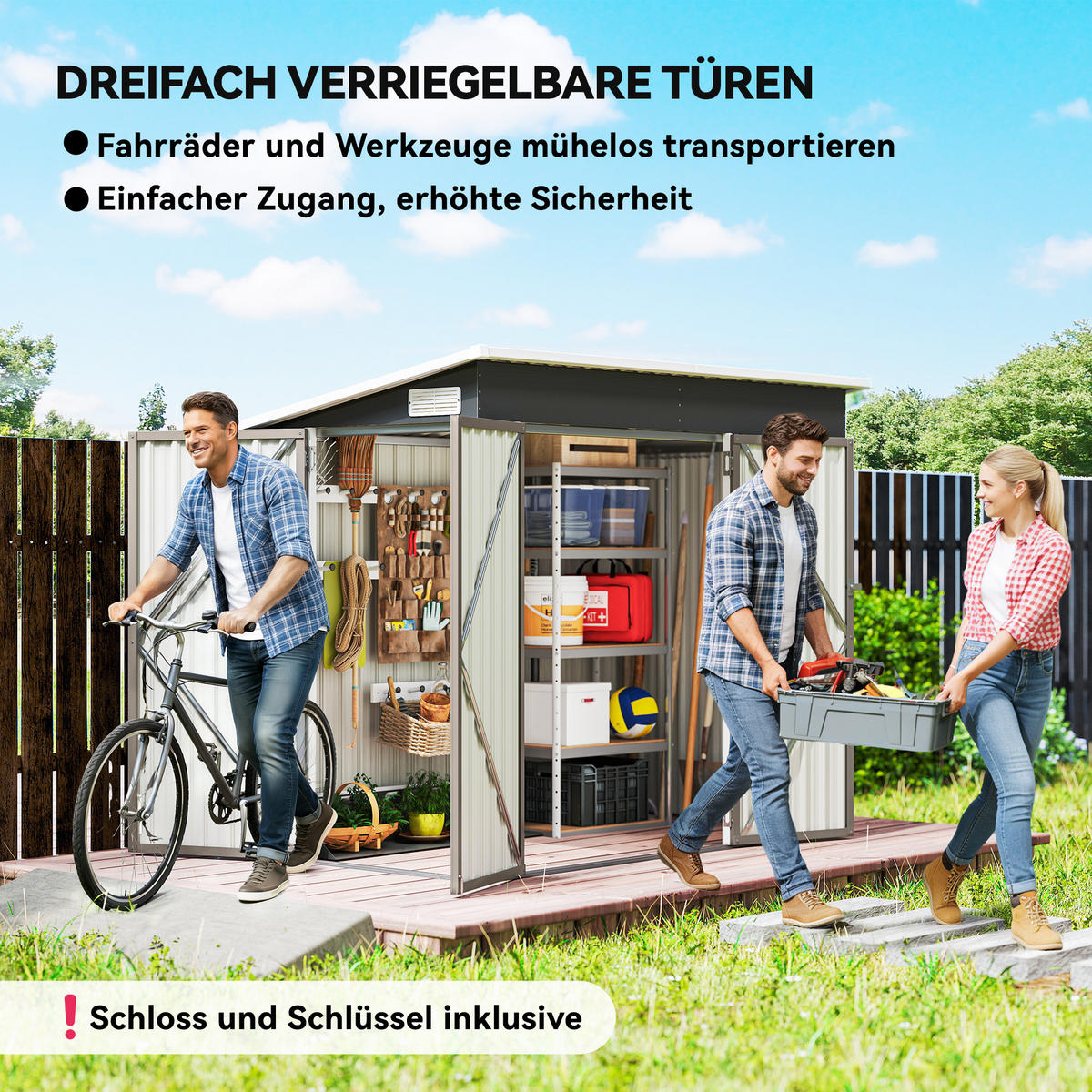 GERÄTEHAUS Verzinkter Stahl Hellgrau - Hellgrau, Metall (132/185/234cm) - Outsunny