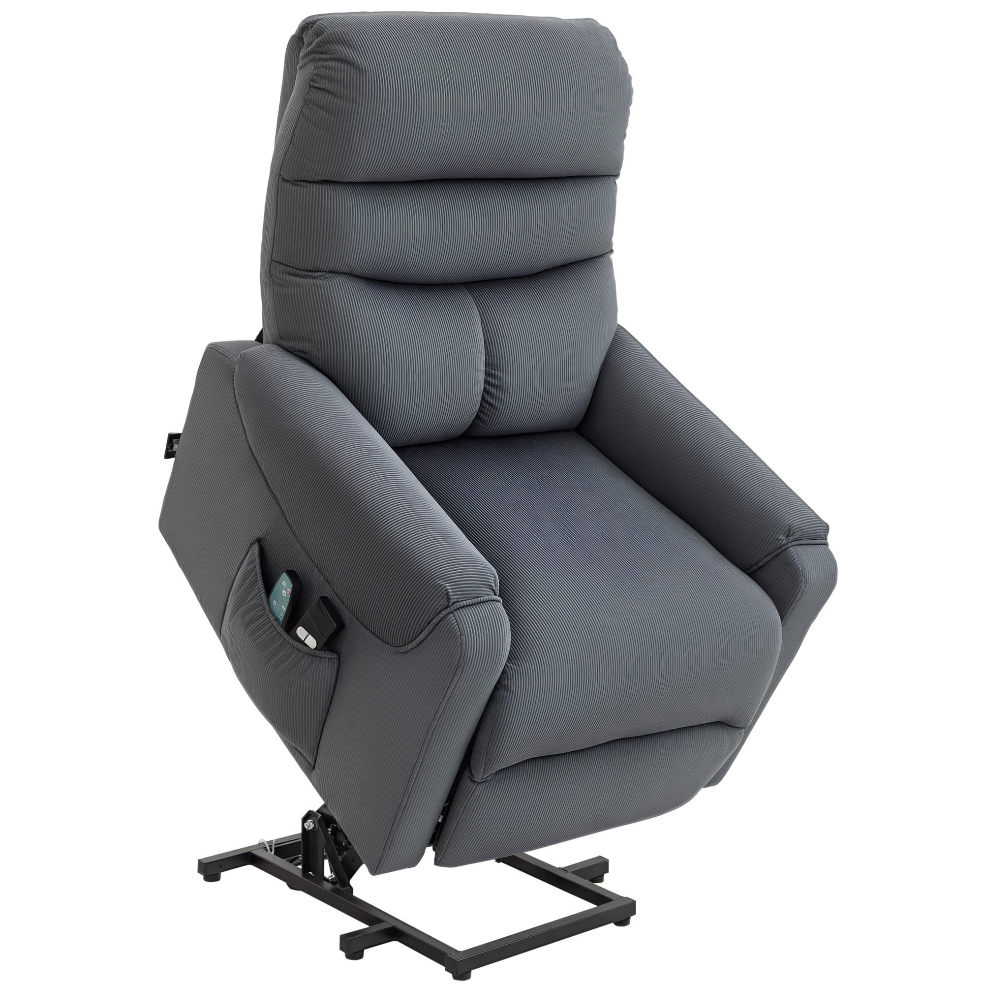 FERNSEHSESSEL, Seitentasche, Aufstehhilfe, Massage, Liegefunktion, Polyester-Gewebe, Dunkelgrau - Multicolor, Holzwerkstoff (83/110/93cm) - FORIOUS