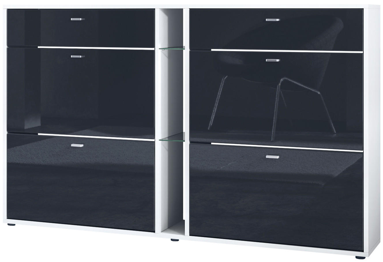 SCHUHSCHRANK Today Fronten in Schwarz Hochglanz - Schwarz Hochglanz, Holzwerkstoff (155.5/95/28cm) - Vladon