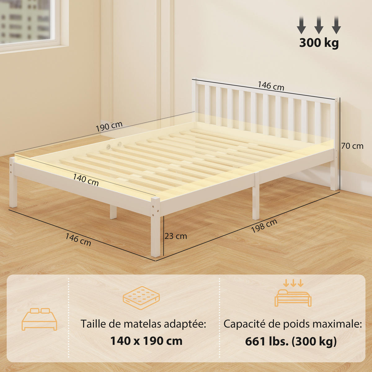 BETT 140x190 cm DE-14673 massives Kiefernholz mit Lattenrost Natur - Weiß, Holzwerkstoff (140/190cm) - ComfortXL