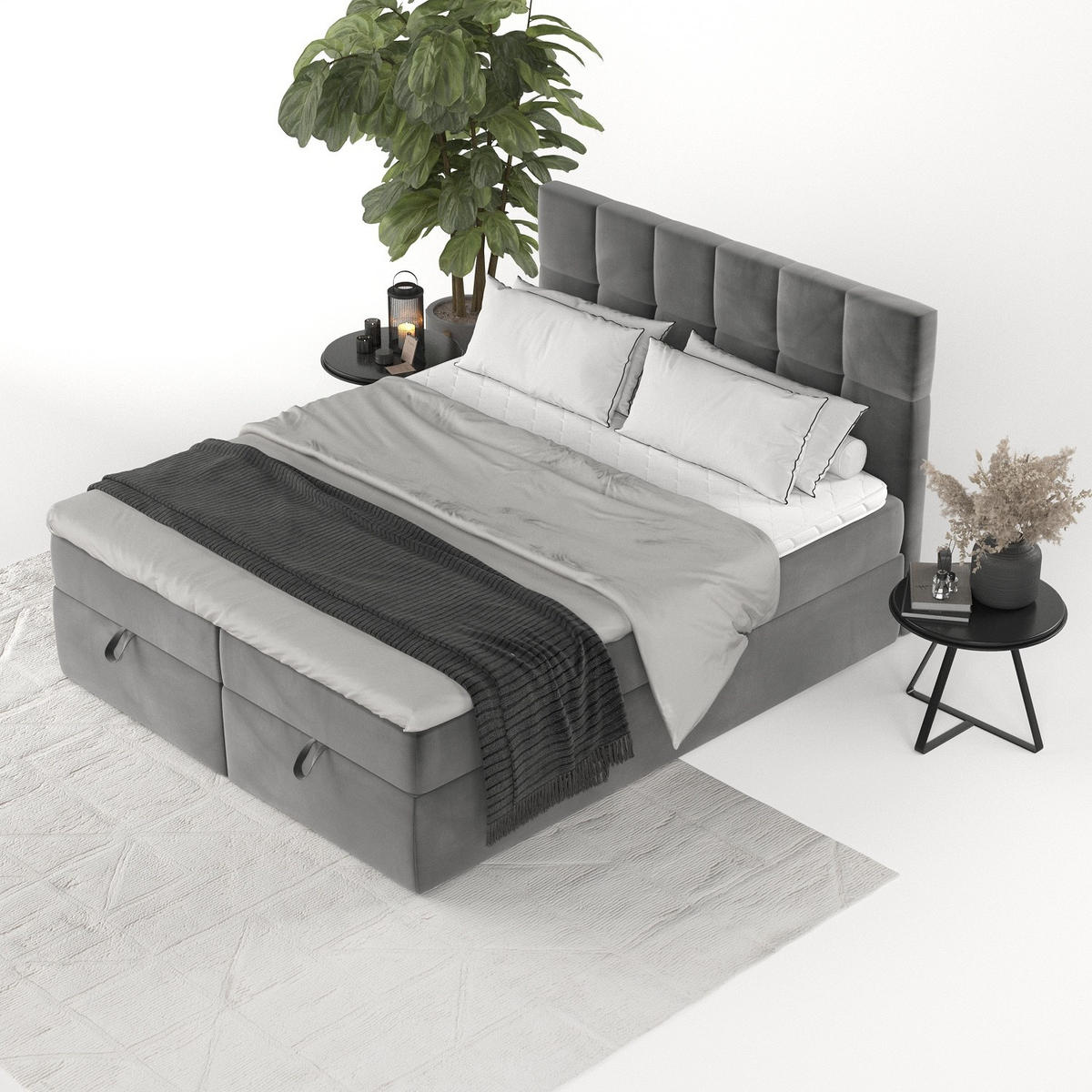 BOXBETT Savio 180/200 cm Grau im Kronos Stoff - Schwarz/Grau, Holz/Holzwerkstoff (180/200cm) - AltaBeds