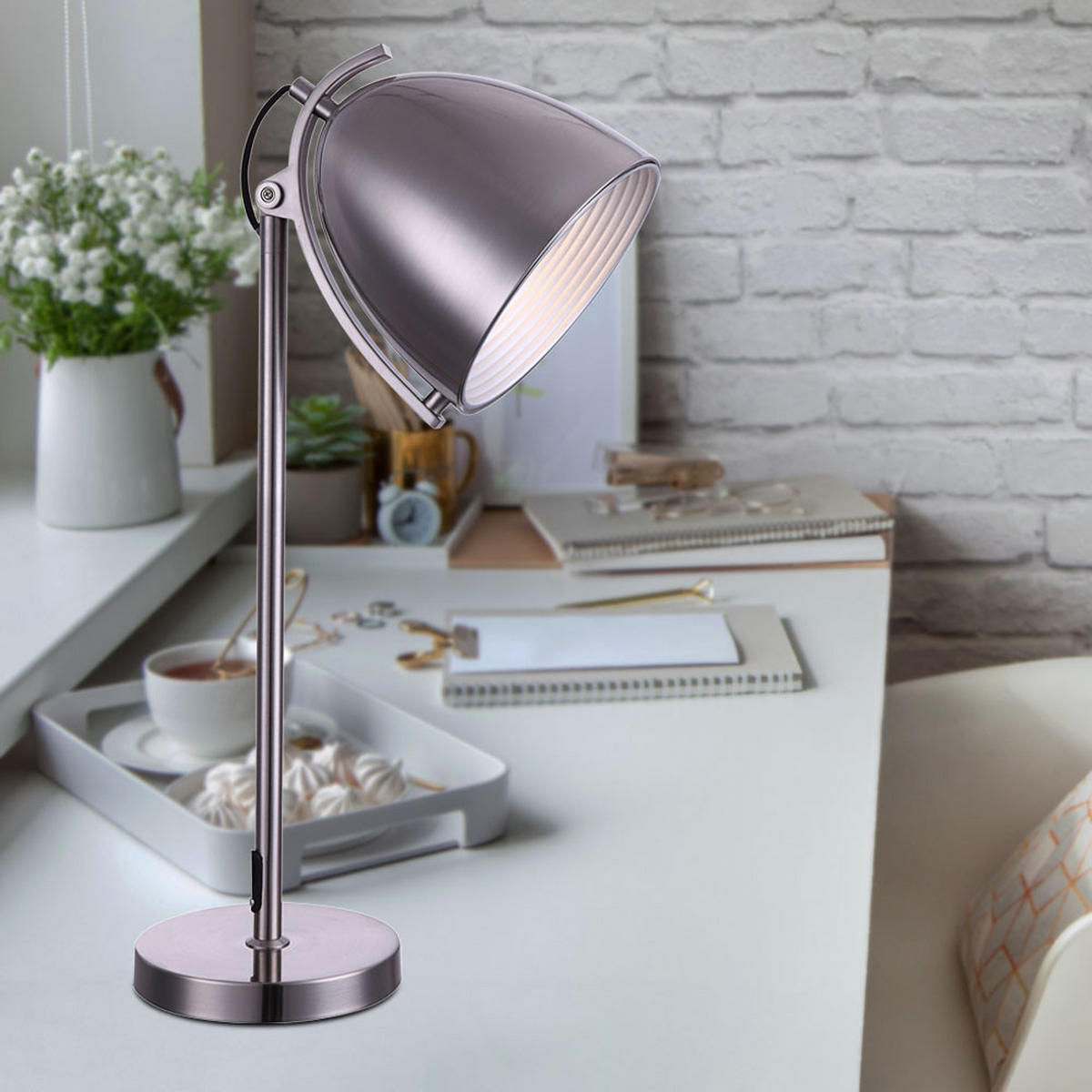 TISCHLEUCHTE JACKSON Silber Nickel matt - Silberfarben, Metall (28/20/70cm) - Globo Lighting