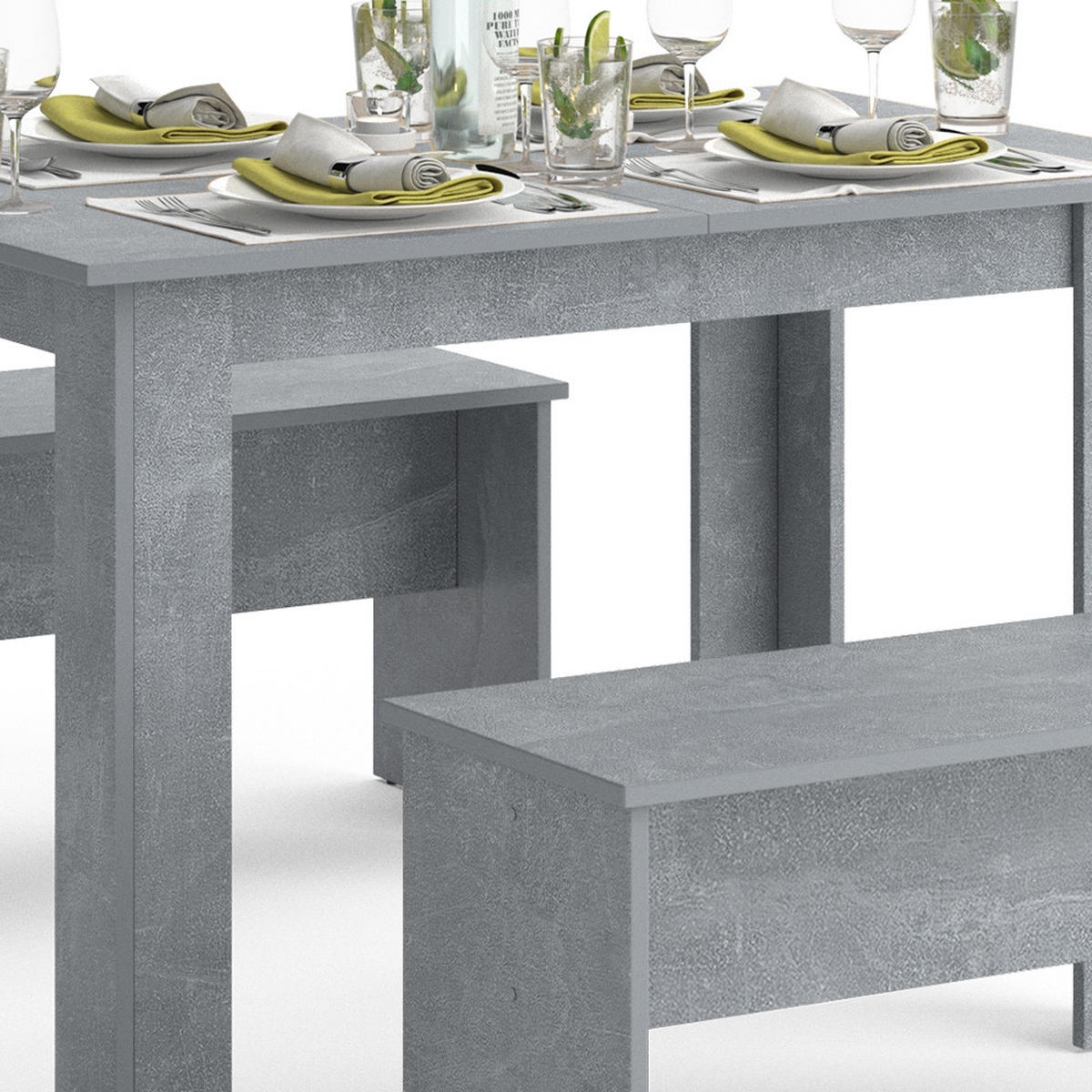 ESSTISCH SET Sentio Beton 110 x 70 cm mit 2 Bänken - Grau, Holzwerkstoff (110/73/70cm) - Vicco