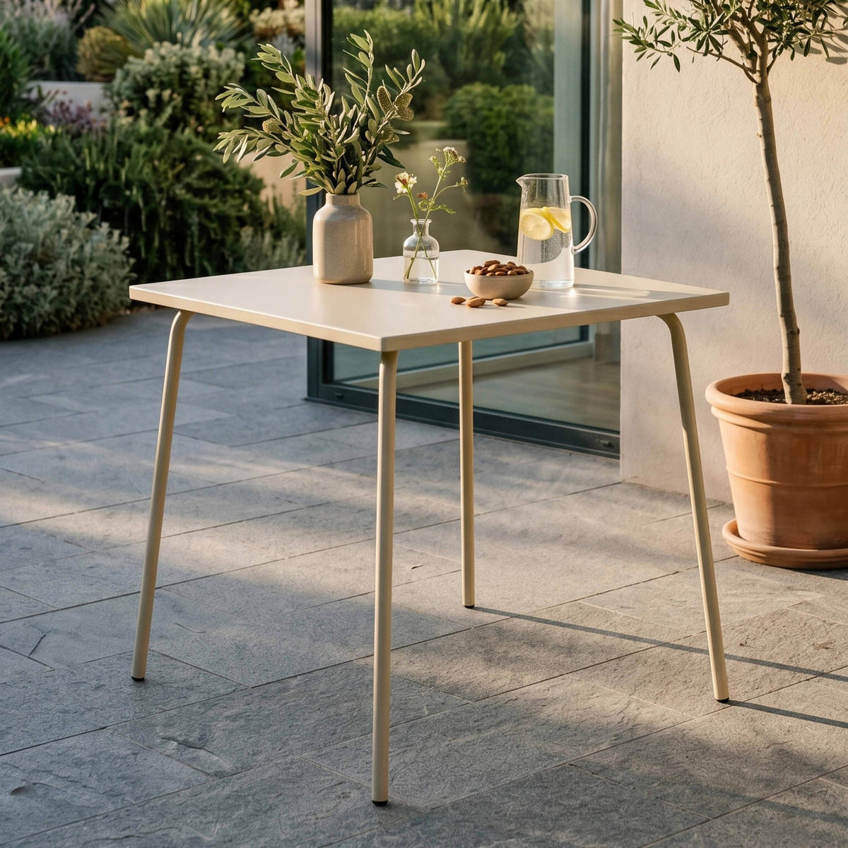 GARTENTISCH , Elfenbeinfarbe - Beige, Metall (70/70/72cm) - Oviala