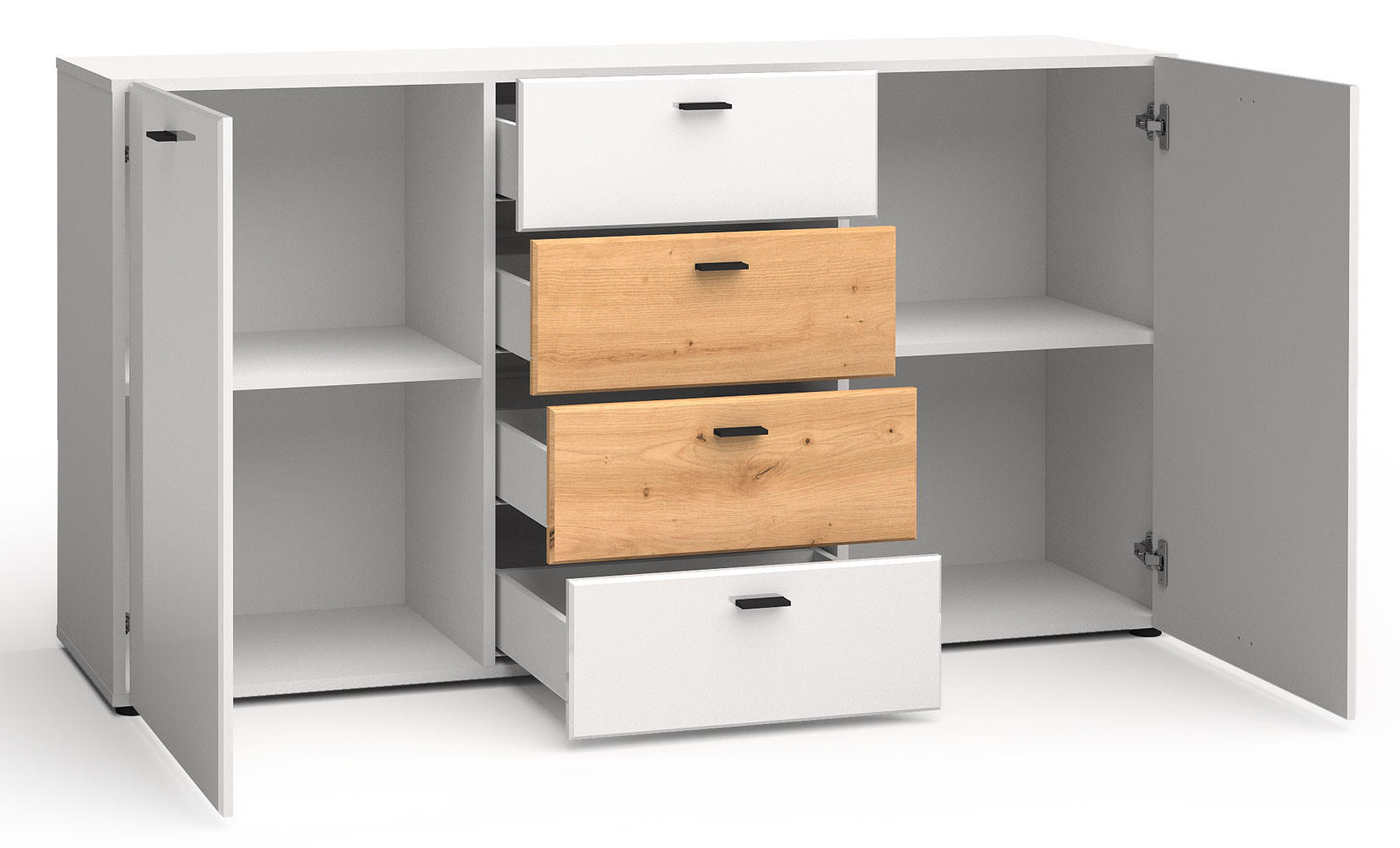 KOMMODE Oviedo weiß matt / weiß Hochglanz - Artisan Eiche 150 / 40 / 81cm - Weiß Hochglanz/Braun, Holz/Holzwerkstoff (150/81/40cm) - Feldmann-Wohnen