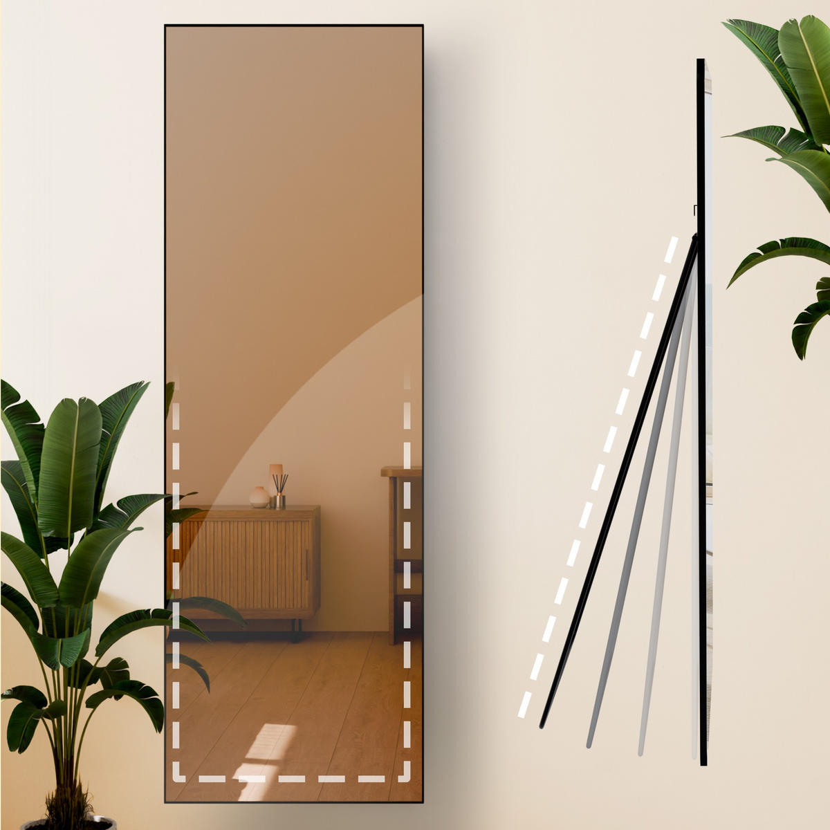 STANDSPIEGEL eckig 50/3/150 cm Glas Schwarz-Matt - Schwarz, Glas (50/150/3cm) - CLP