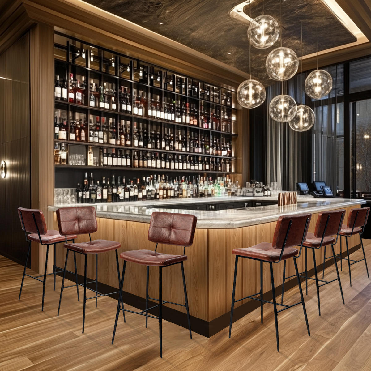 BARHOCKER in Eisen Kunstleder - Dunkelbraun, Metall (46.5/104/53cm) - Meubles Cosy