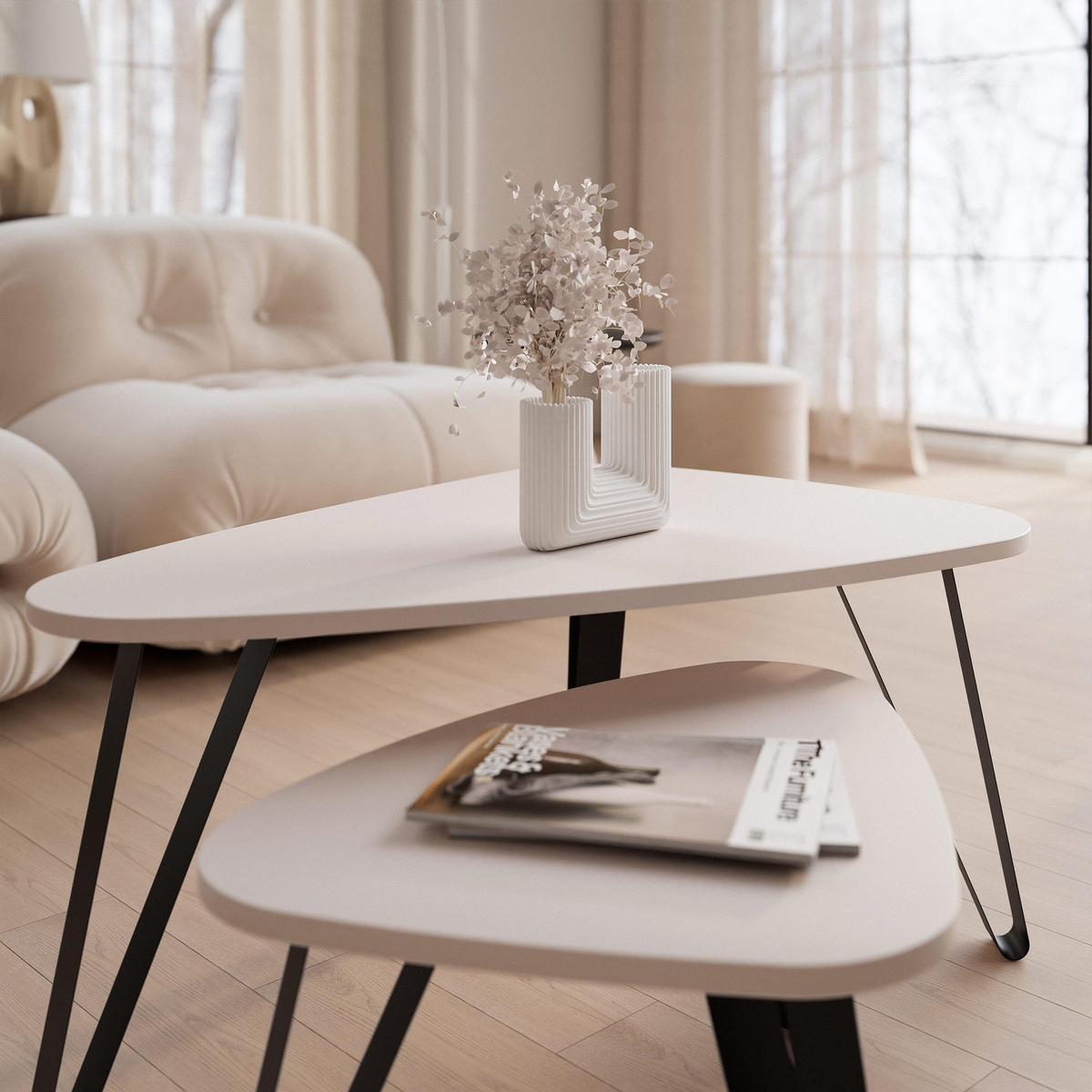SATZTISCH NOA Stahlgestell, Freiform, Schwarz / Kaschmir - Kaschmir/Schwarz, Holzwerkstoff (94/60/42cm) - Idohome