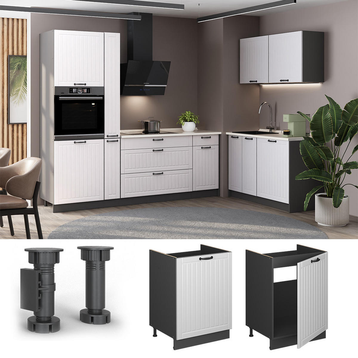 SPÜLENUNTERSCHRANK Fame-Line, Weiß Landhaus/Anthrazit, 60 cm - Anthrazit/Weiß, Holzwerkstoff (60/82/51.6cm) - Vicco