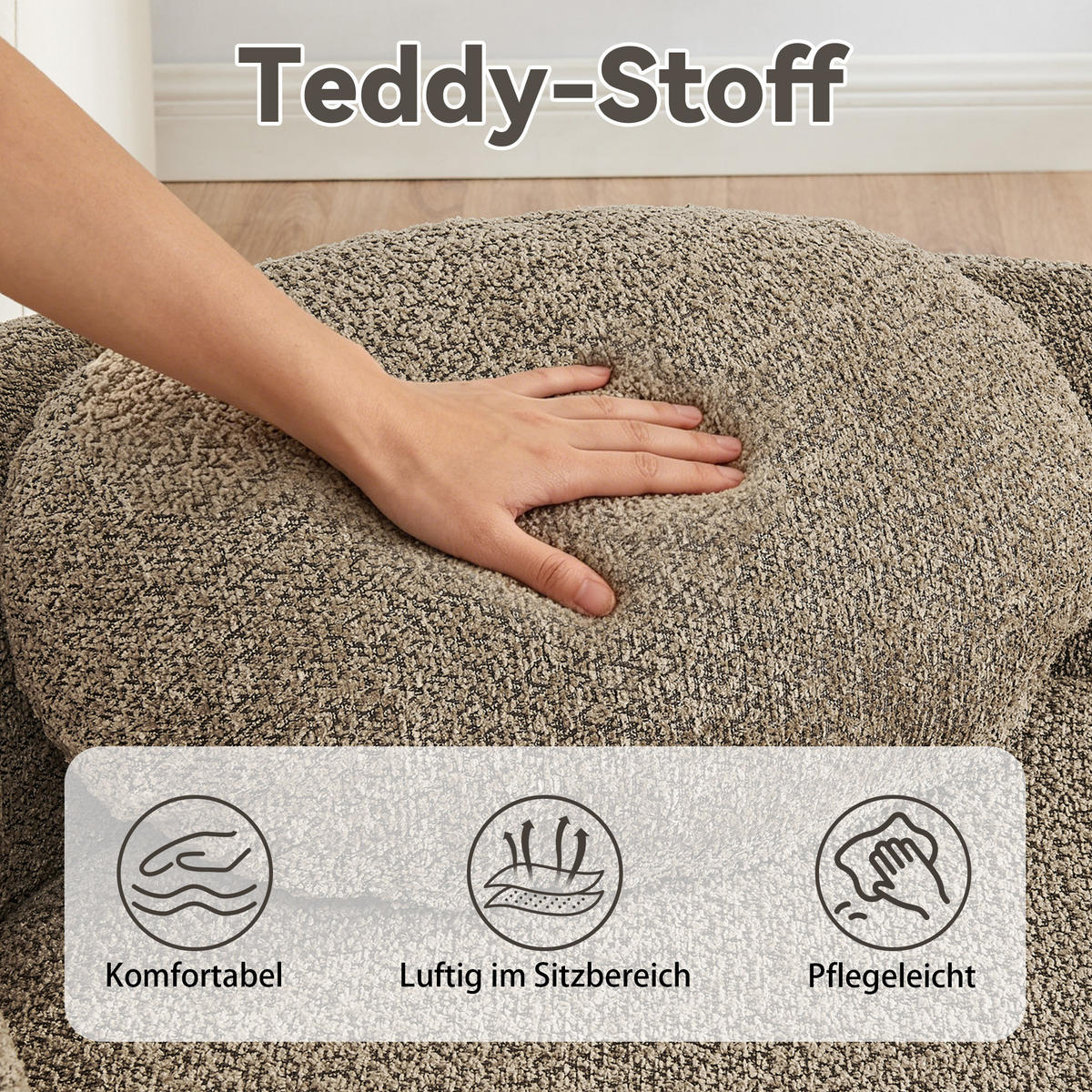 ECKSOFA 170/96/62 cm Braun Teddy mit Kissen - Braun, Textil (170/96cm) - Oxeza