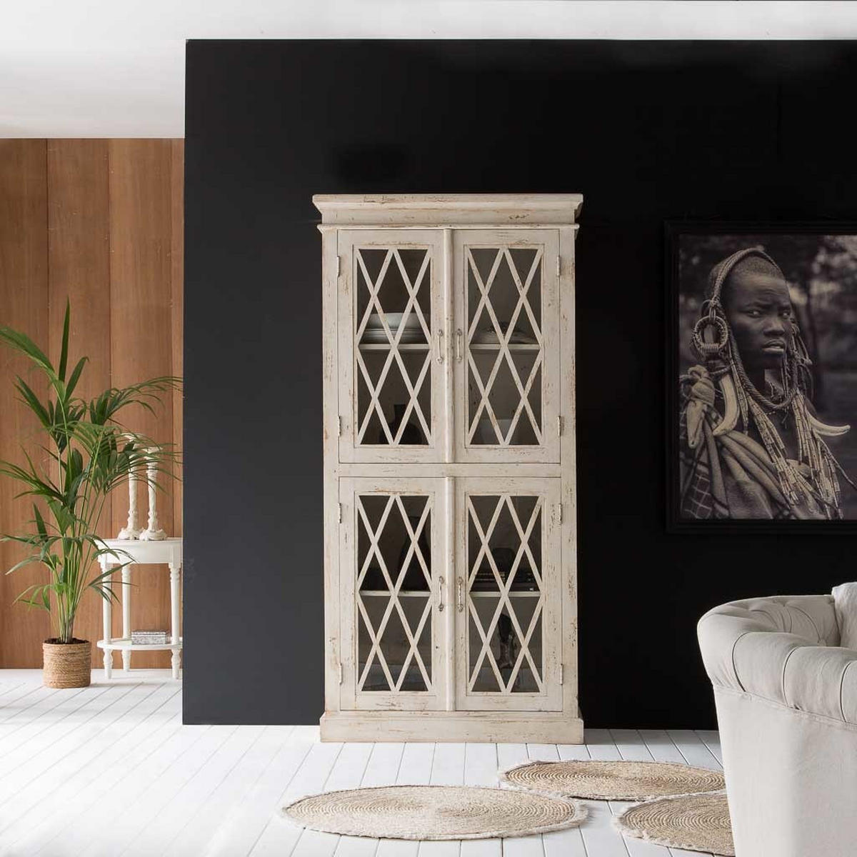 VITRINE aus Holz und Glas 90x40x183 cm - Beige, Holz (90/183/40cm) - Wanderlust