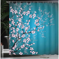 DUSCHVORHANG Blau Rosa Stoff Muster Sakura Dekor Badezimmer mit Haken - Grün, Textil (180/180cm) - MCBOSON