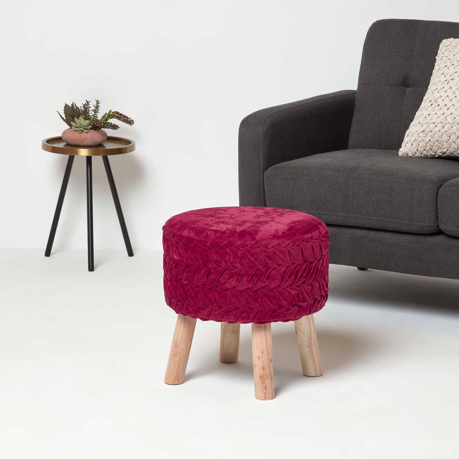 SAMT-HOCKER Lyla, magenta plissiert, 40/40/41 cm - Magenta, Textil (41/40/41cm) - Homescapes