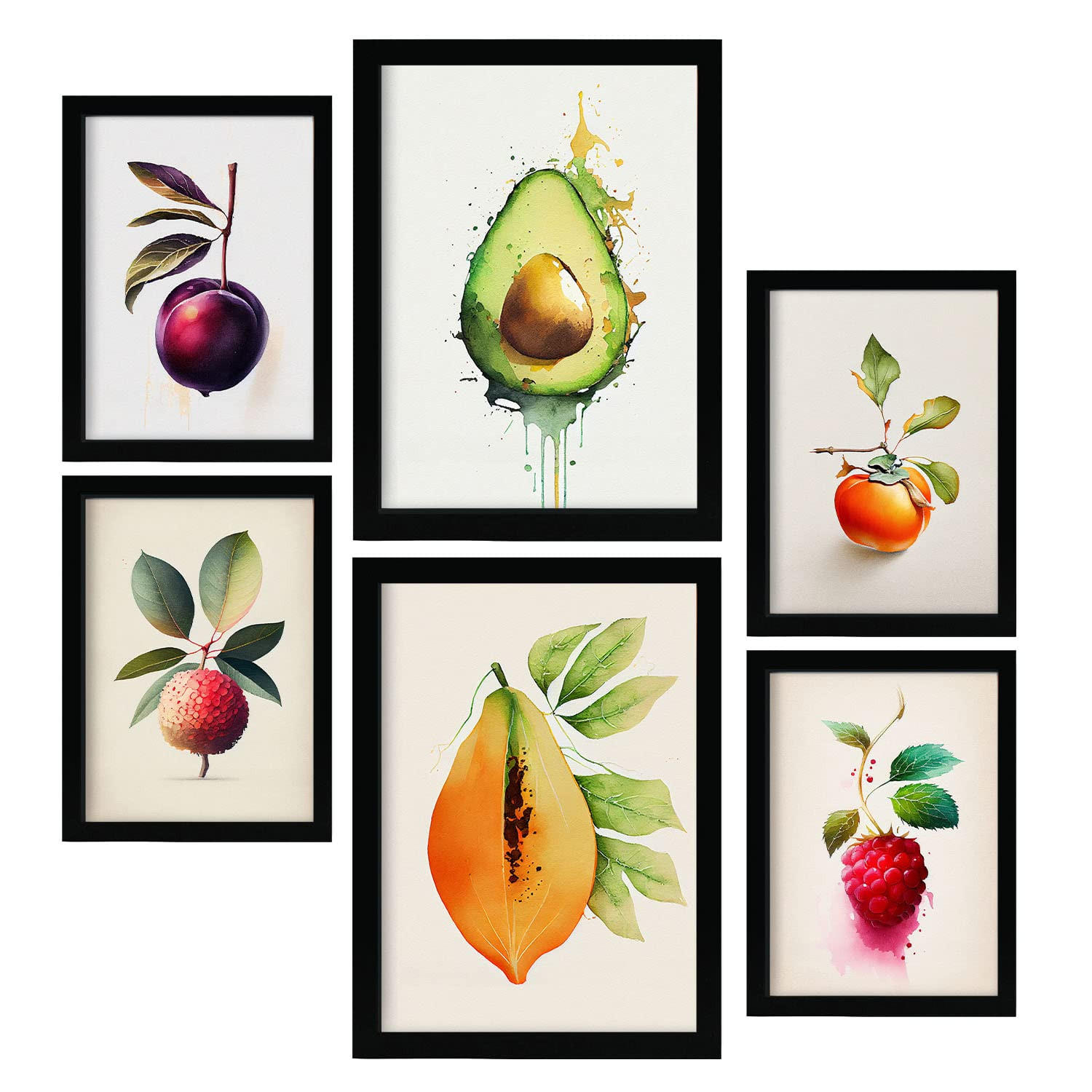 POSTER Set Mit 6 Erfrischende Früchte Plakate Von Obst Gemüse Im Aquarell Kunst A3 & A4 Rahmenlos - Klar, Papier (29/3cm) - Nacnic