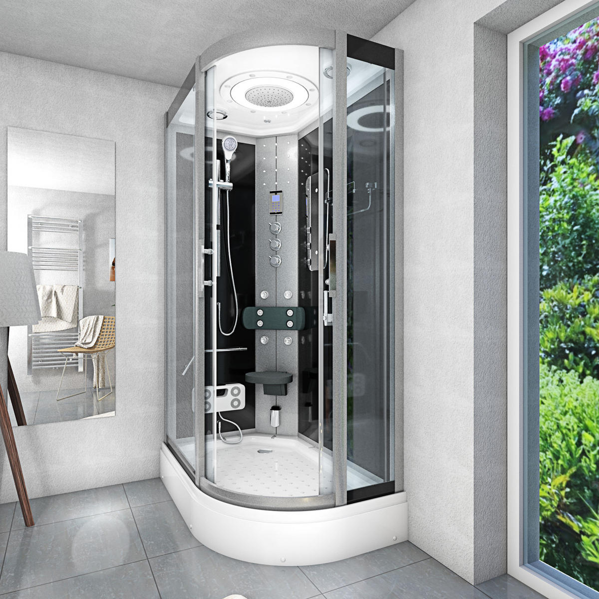 DUSCHE Duschkabine D60-73T1R-EC Schwarz 80x120 - Schwarz, Glas/Kunststoff (80/120/215cm) - AcquaVapore by Sandra Jentho