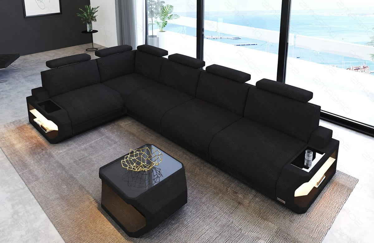 ECKSOFA Siena Schwarz Strukturstoff - Schwarz, Kunststoff (347/197cm)