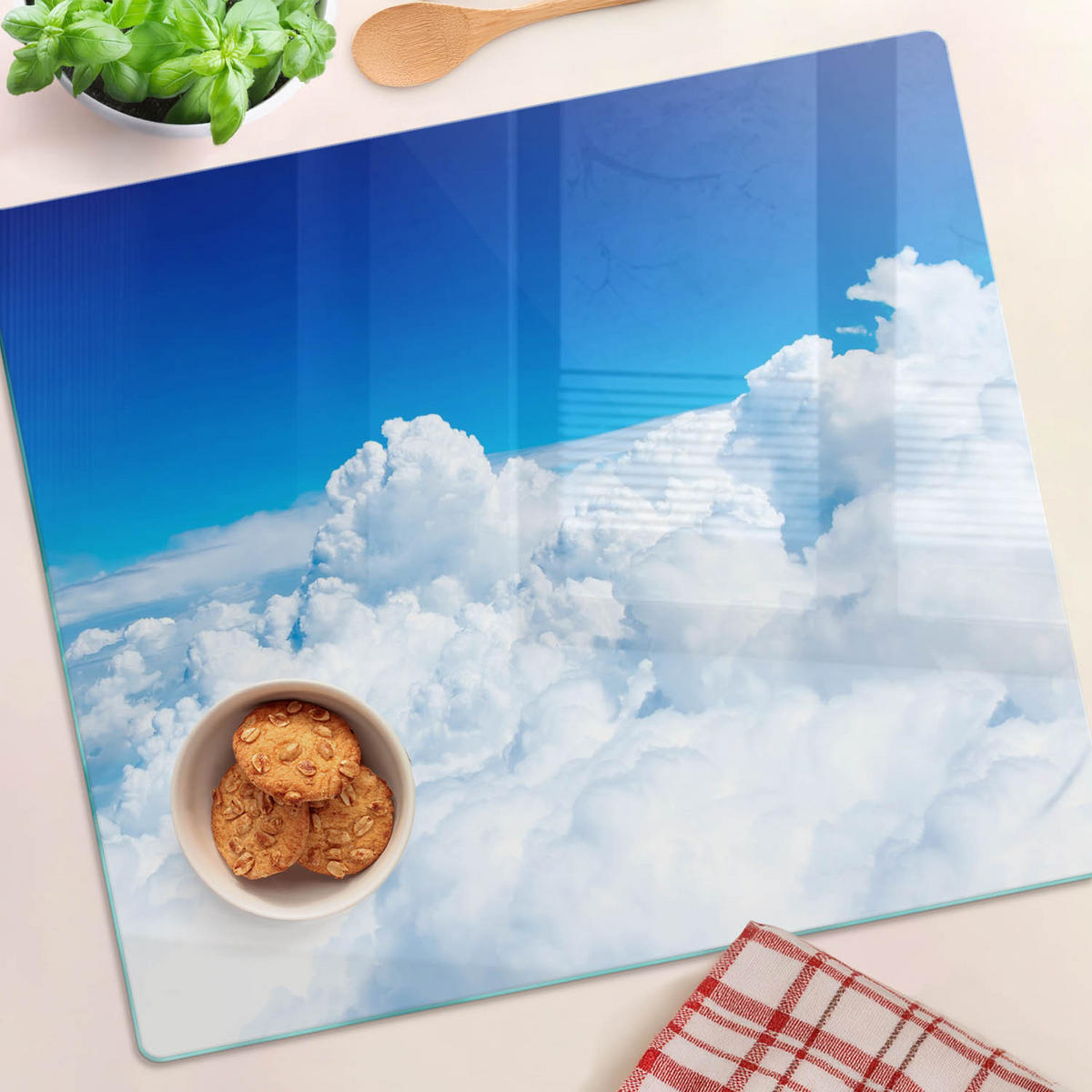 GLASPLATTE 60x52 cm Wolken - Blau, Glas (60/0.4/52cm) - TULUP