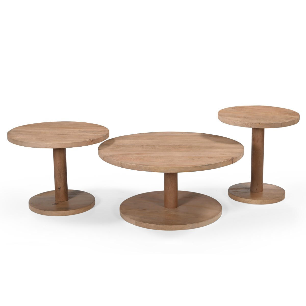 COUCHTISCH rund 3er Set aus Mangoholz Ø70/50/42cm, natürlich - Braun, Holz (70/70/38cm) - Giga Meubel
