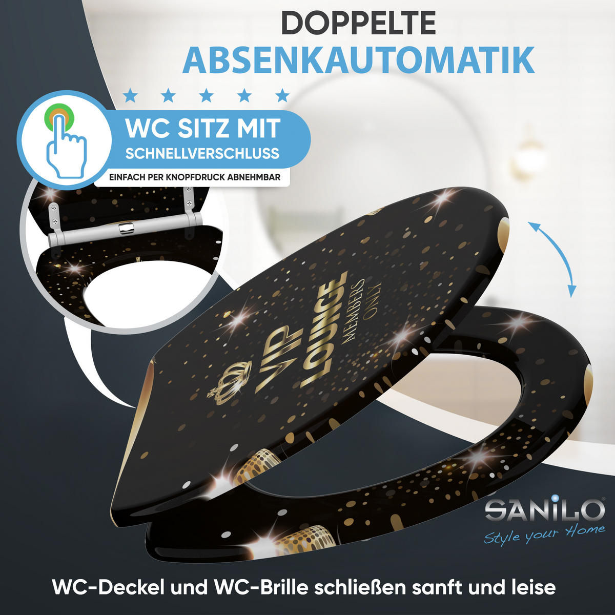 WC-SITZ mit Absenkautomatik & Top Fix VIP Lounge - Goldfarben, Holzwerkstoff (37.7/5.5/48cm) - Sanilo
