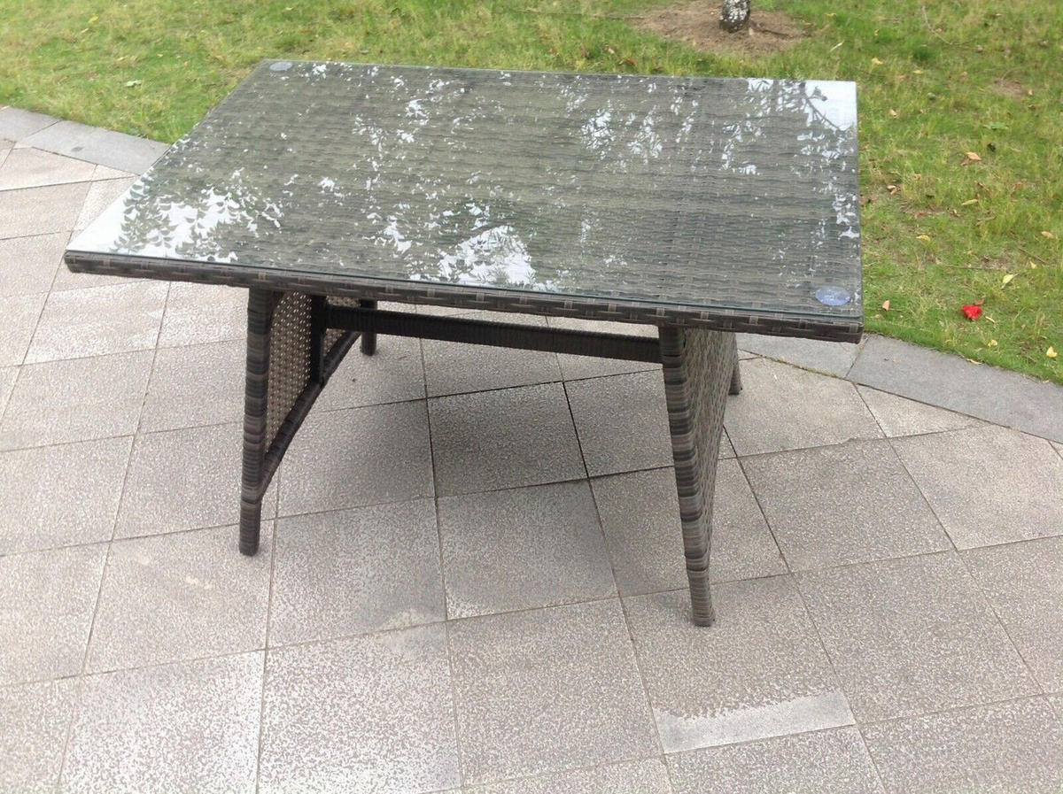 GARTENMÖBEL SET Polyrattan 8-Sitzer Grau - Dunkelgrau/Grau, Glas/Kunststoff - Fimous