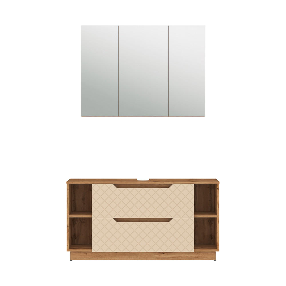 BADMÖBEL-SET Lotta Eiche/Kaschmir mit Kachelstruktur 2 Teile - Kaschmir/Eichefarben, Holzwerkstoff (119.2/62.5/35cm) - Vicco