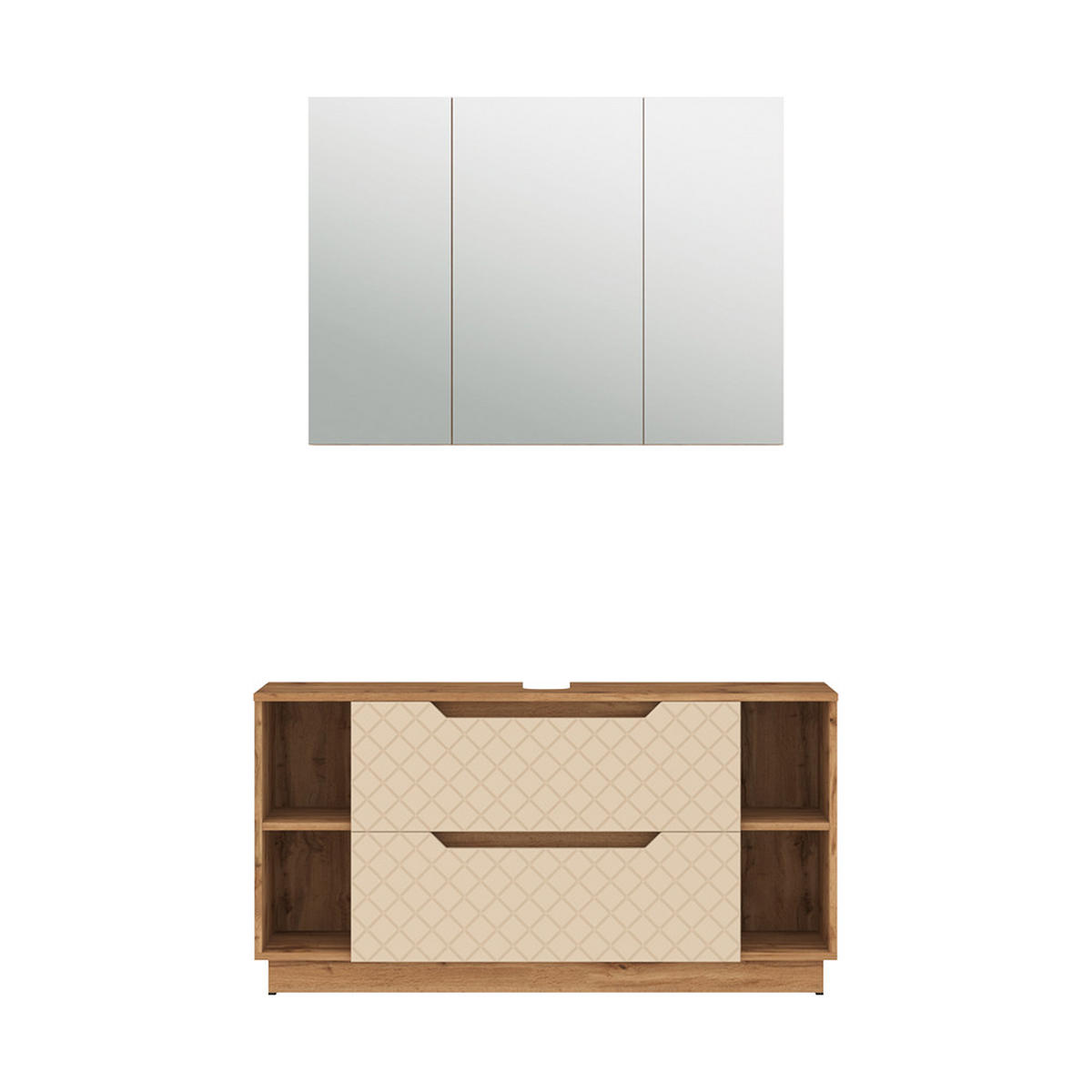 BADMÖBEL-SET Lotta Eiche/Kaschmir mit Kachelstruktur 2 Teile - Kaschmir/Eichefarben, Holzwerkstoff (119.2/62.5/35cm) - Vicco