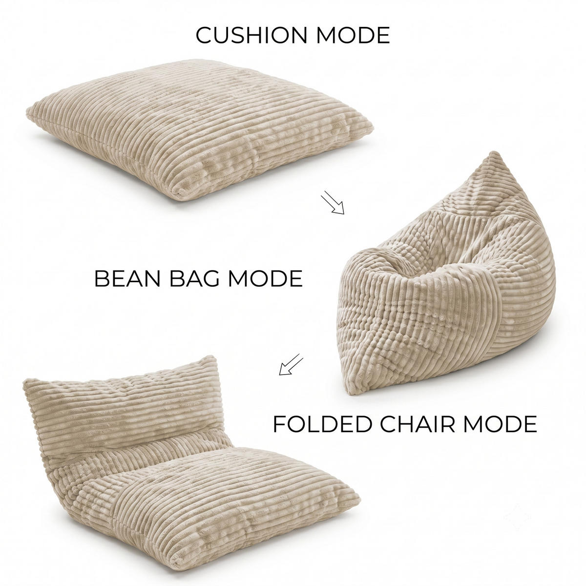 SITTSÄCK XXL 3-I-1 i Manchester som Fåtölj, Soffa och Säng - Vit, Textil (180/25/125cm) - Urban Meuble