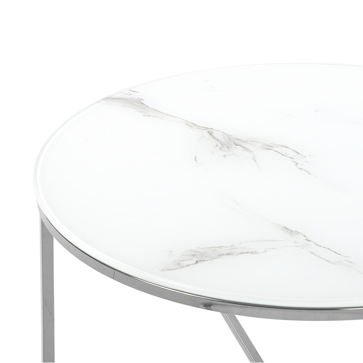 COUCHTISCH Marmor Optik weiß/silber 70cm Quincy - Silberfarben/Weiß, Glas (70/70/45cm) - Beliani