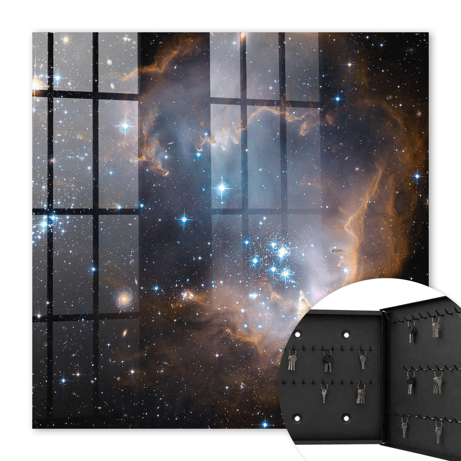 SCHLÜSSELBOX Schwarz 30x30 cm- Türöffnung nach rechts - Sternnebel - Schwarz, Metall (30/30/5cm) - TULUP