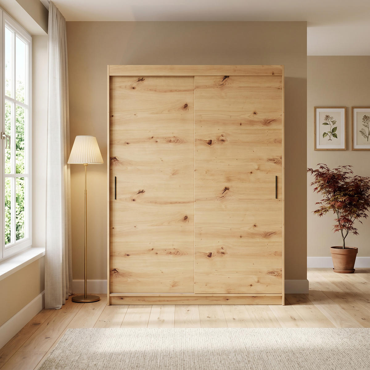 SCHWEBETÜRENSCHRANK TELA 100/205/60cm 2-türig mit Spiegel Eiche Artisan - Eiche Artisan, Holzwerkstoff (100/205/60cm) - MASSENO