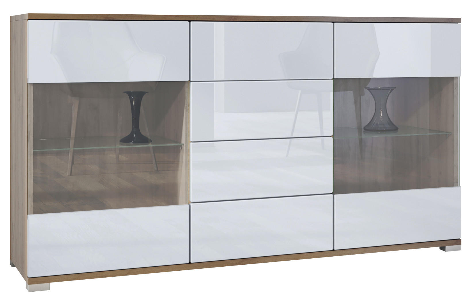 Vladon Sideboard Weiß Hochglanz 138.5x75.5x35 cm