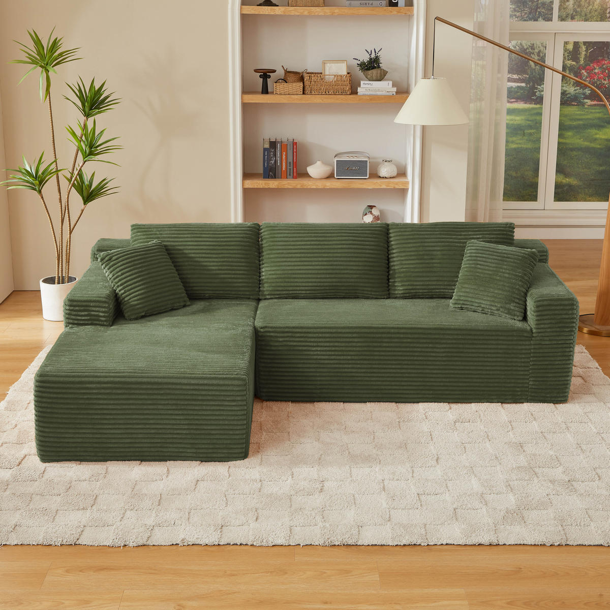 ECKSOFA DE-34926 L-Form mit Chaise links Grün - Grün, Textil (163/252.5cm) - ComfortXL
