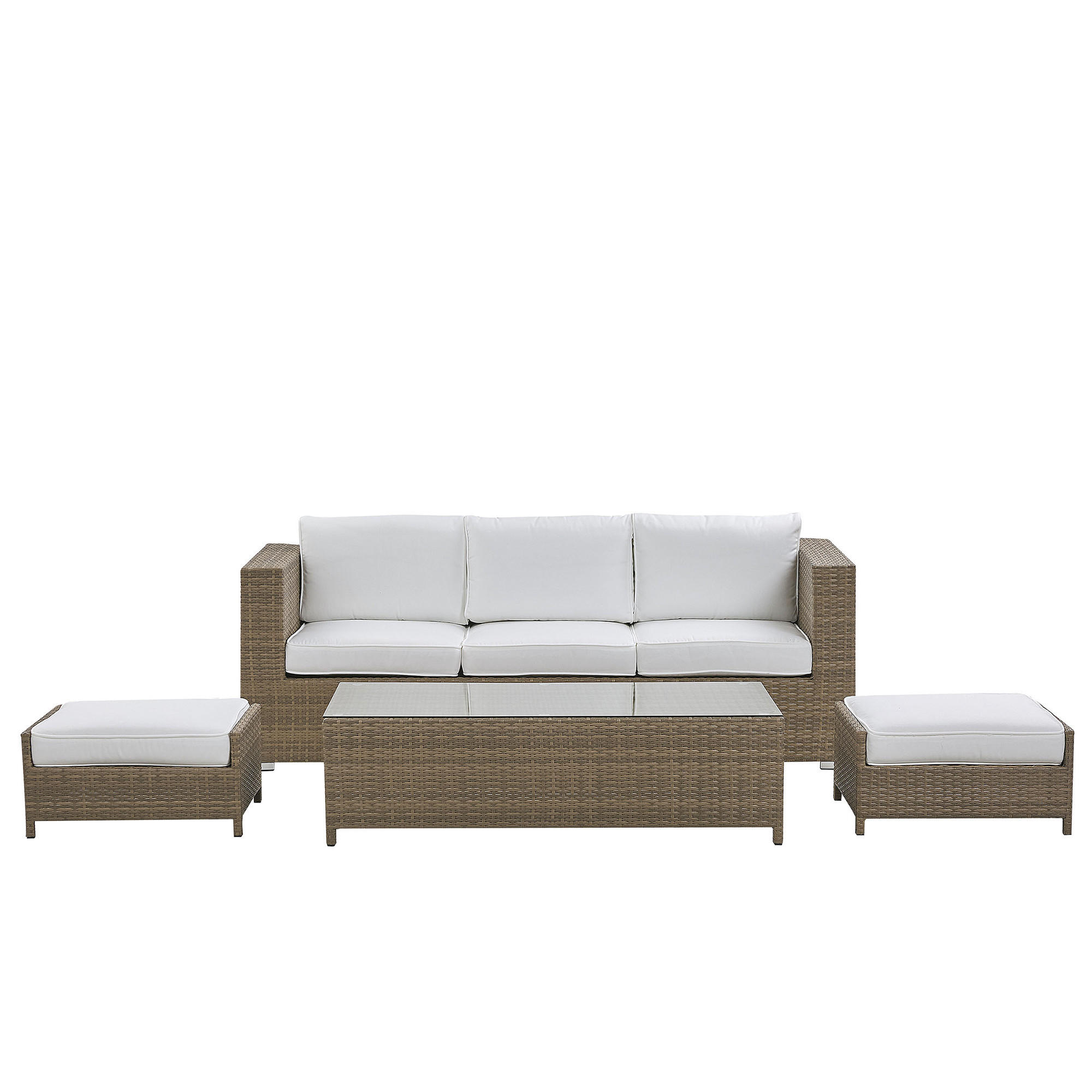 LOUNGE SET 5-Sitzer braun Auflagen weiß Belluno - Weiß, Kunststoff - Beliani