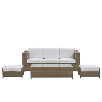 LOUNGE SET 5-Sitzer braun Auflagen weiß Belluno - Weiß, Kunststoff - Beliani