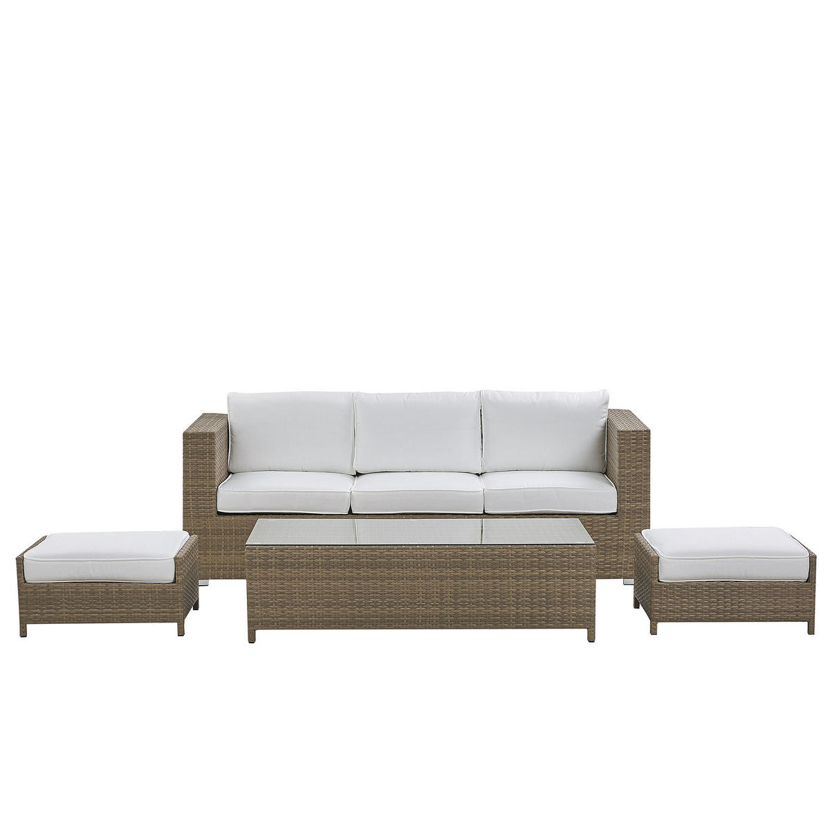 LOUNGE SET 5-Sitzer braun Auflagen weiß Belluno - Weiß, Kunststoff - Beliani