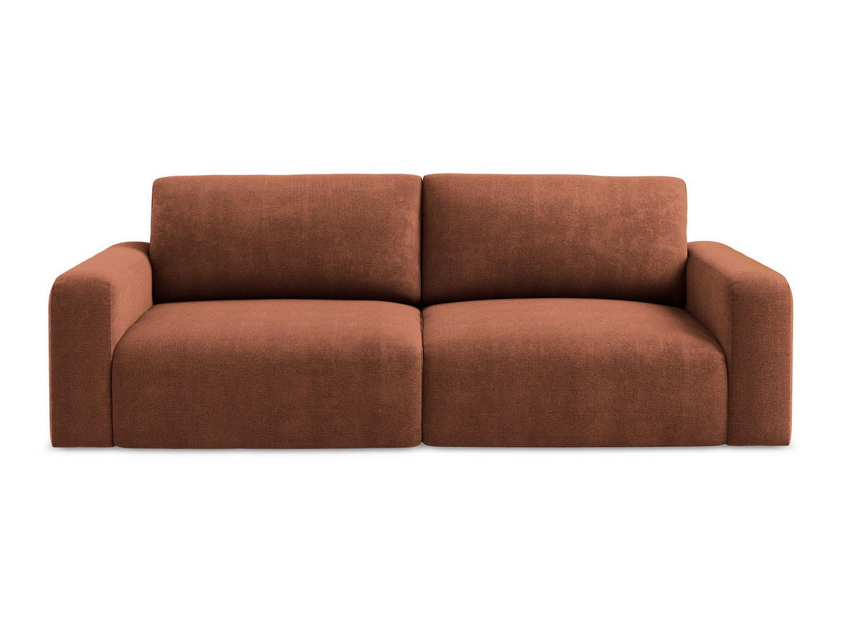 3-SITZER SOFA mit Schlaffunktion Chenille Stoff Orange - Terra cotta/Schwarz, Kunststoff/Textil (244/79/102cm) - Makamii