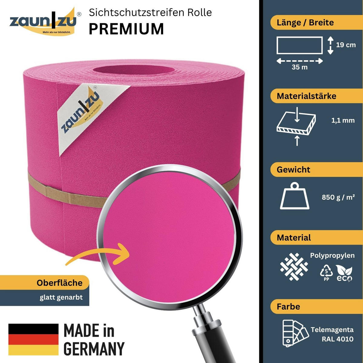 SICHTSCHUTZSTREIFEN PP für Doppelstabmatten Zaunblende Pink, 35m - Pink, Kunststoff (3500/19cm) - ZAUN|ZU