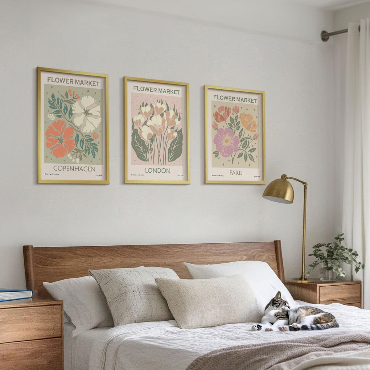 BILDER SET 3er Set - 40x60 cm Goldrahmen - Blumenposter Kopenhagen London Paris - Goldfarben, Kunststoff (40/60cm) - TULUP