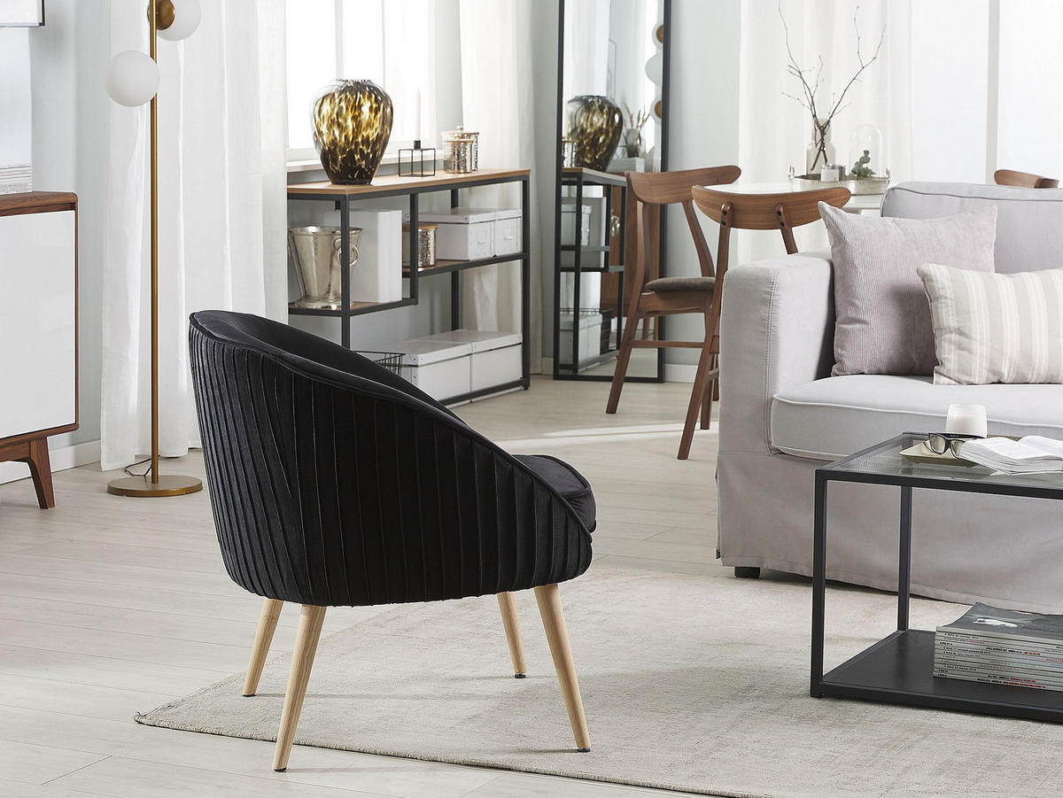 SESSEL Samtstoff Schwarz Tromso - Schwarz, Holz/Textil (73/73/54cm) - Beliani