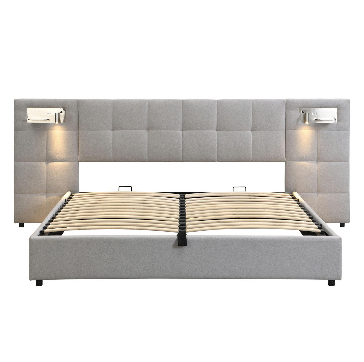 POLSTERBETT 180/200 cm Grau mit Stauraum, USB und kabelloser Ladefunktion - Grau, Textil (180/200cm) - Flora Grace